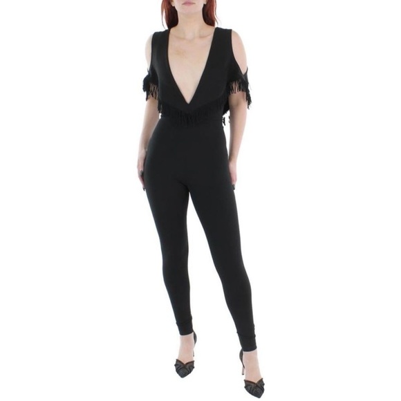 Nookie Womens Iris Black Fringe Skinny Leg Evening Jumpsuit NWT - Picture 4 of 14